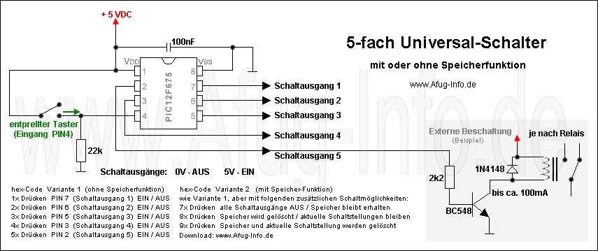 Schaltplan 1:  5-fach Universal-Schalter