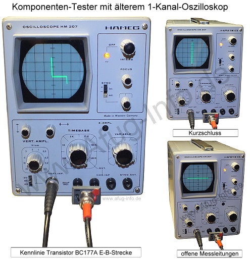 Komponententester mit Ã¤lterem 1-Kanal-Oszilloskop