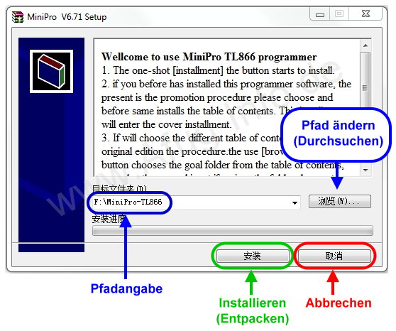 Bild 6: MiniPro TL866A - Installationsdialog Deutsch