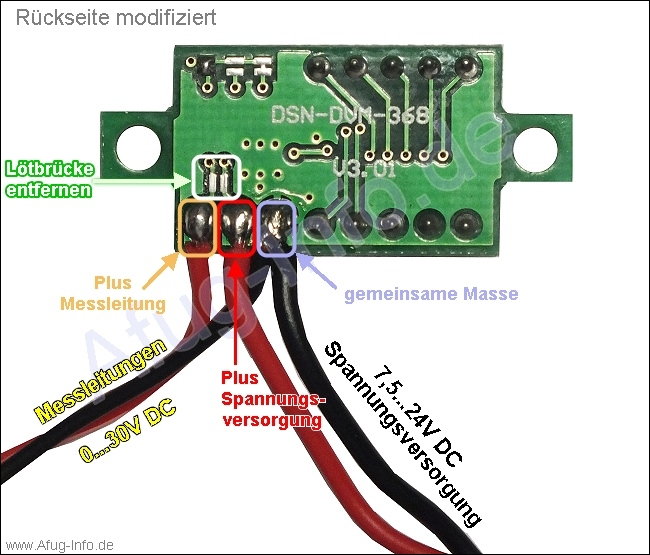 Digitale LED Volt-Anzeige: Modifikation der Rückseite